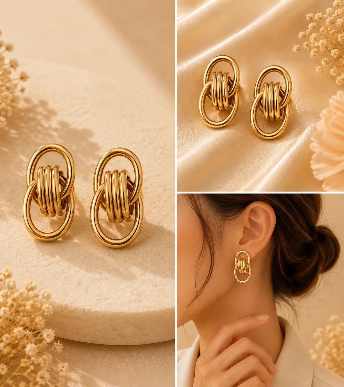 Gold Interlocking Ring Knot Studs