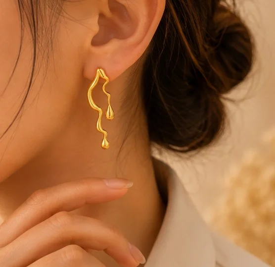 Gold Liquid Drip Dangle Earrings