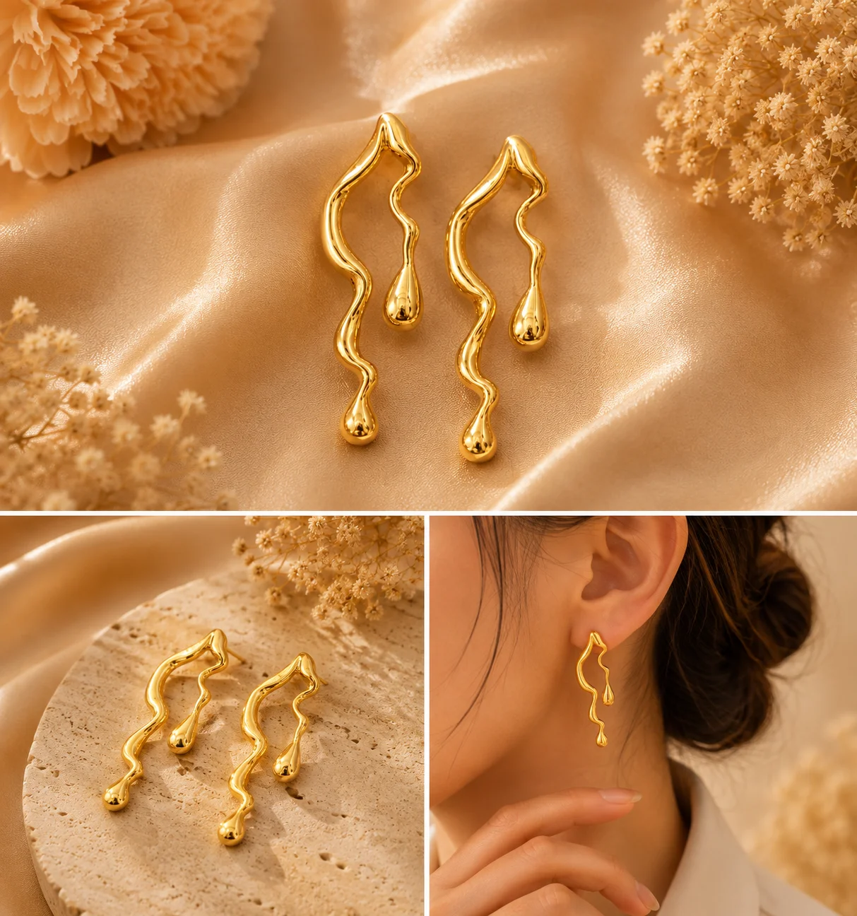 Gold Liquid Drip Dangle Earrings
