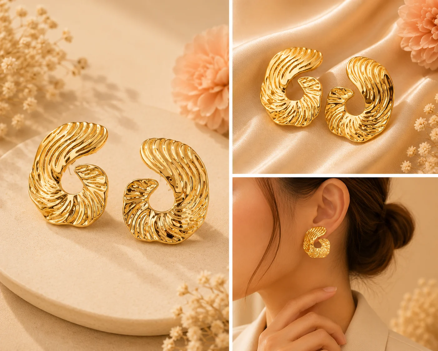 Golden Spiral Seashell Studs
