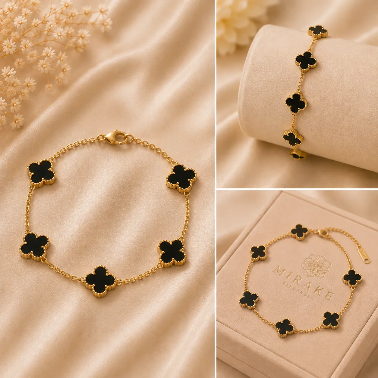 Lucky Four-Leaf Clover Bracelet - Black Onyx