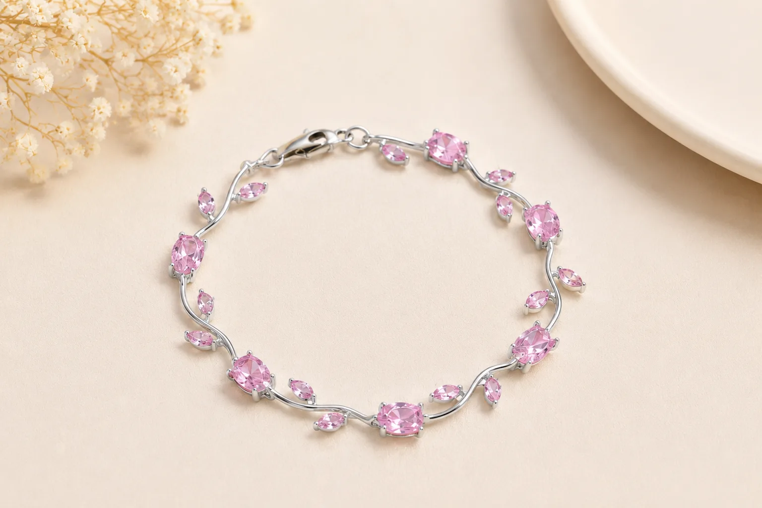 Tulip Crystal Vine Silver & Pink Bracelet
