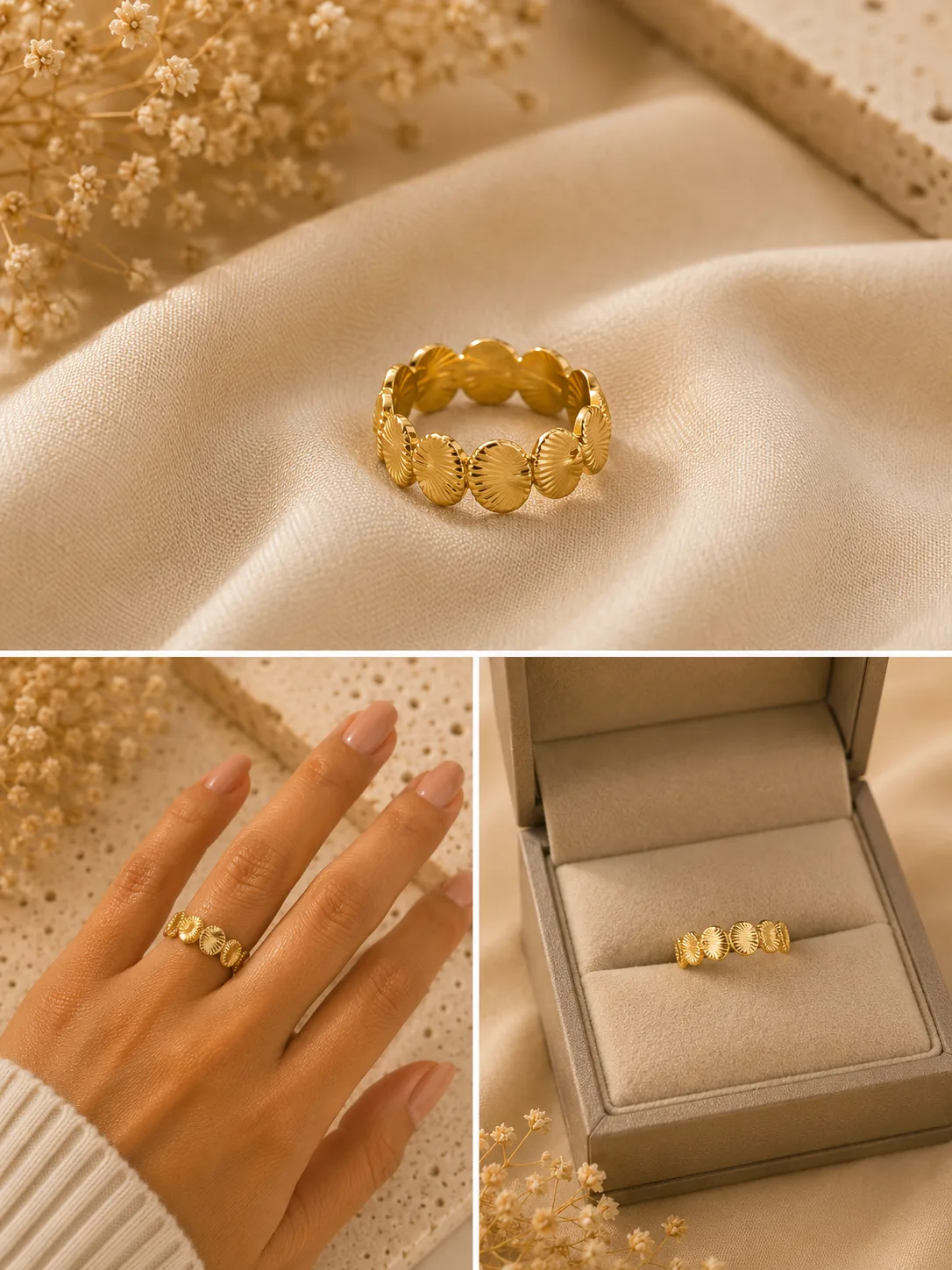Golden Sunburst Engraved Ring