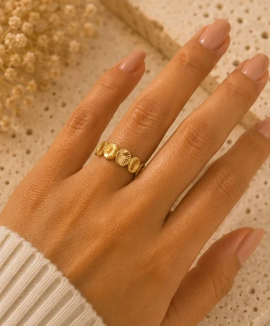 Golden Sunburst Engraved Ring