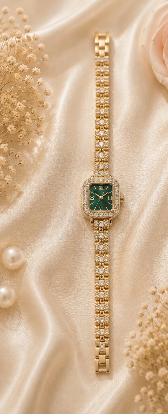 Emerald Square Dial Rose Gold Watch