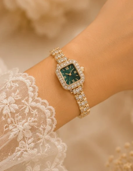 Emerald Square Dial Rose Gold Watch