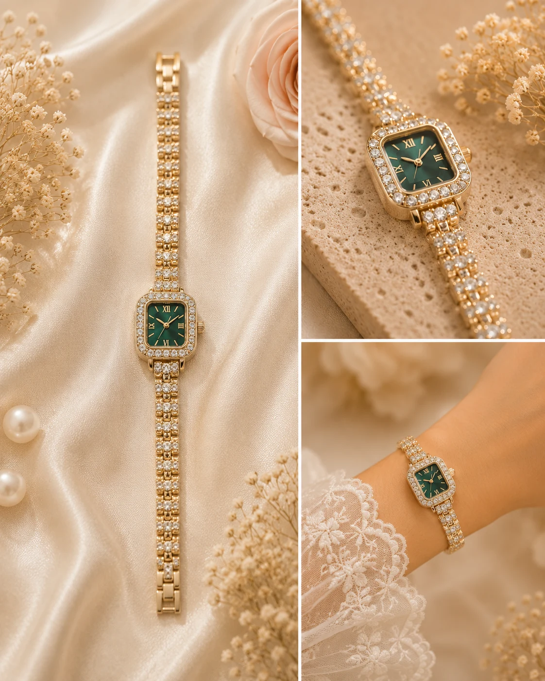 Emerald Square Dial Rose Gold Watch