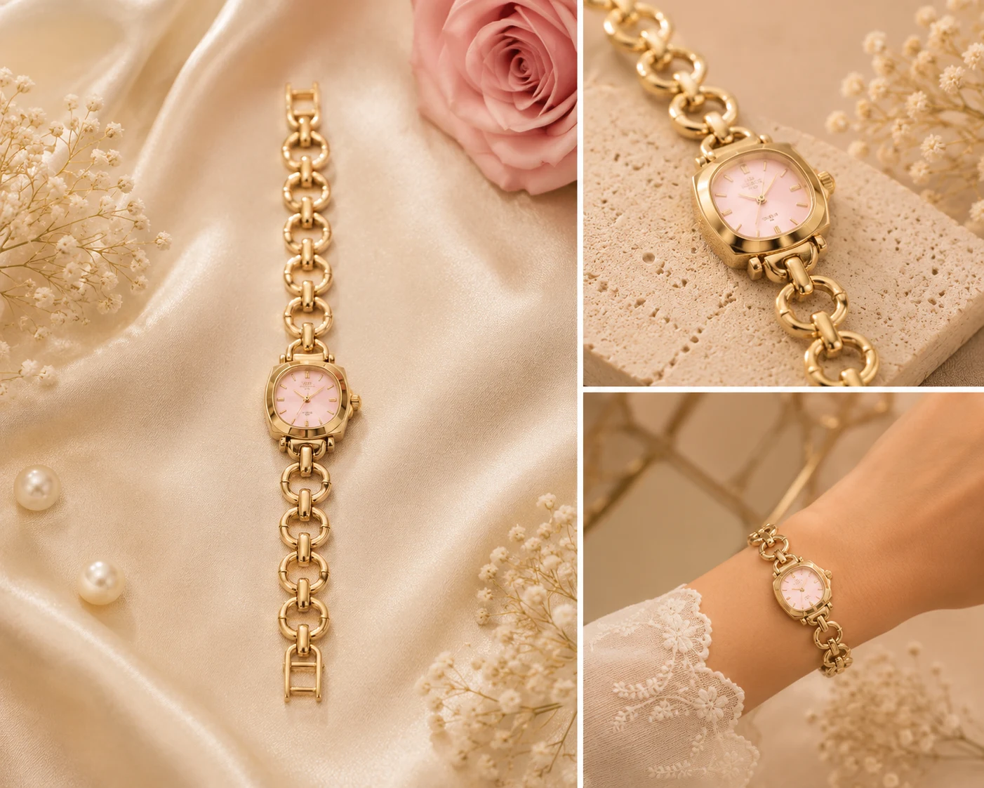 Golden-Pink Jewel Strap Watch
