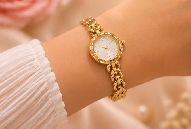 Pearl Dial Gold Bangle Watch