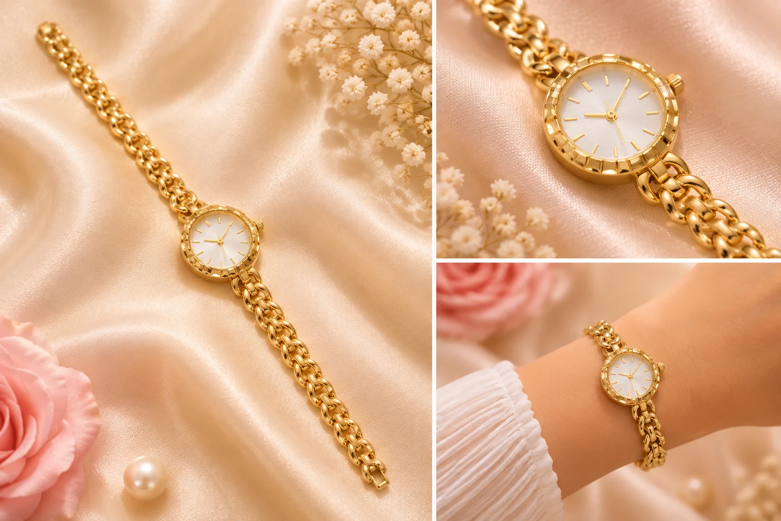 Pearl Dial Gold Bangle Watch